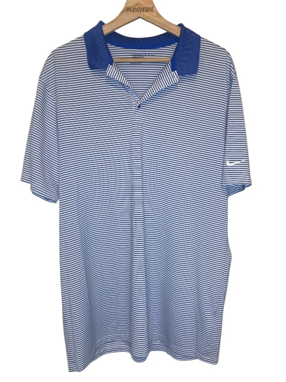 NIKE Golf Dr Fit Blue White Striped Short Sleeve Polo
